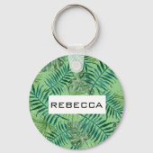 Moderne tropische palmbladeren Monogram Sleutelhan Sleutelhanger (Voorkant)