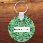 Moderne tropische palmbladeren Monogram Sleutelhan Sleutelhanger (Voorkant)