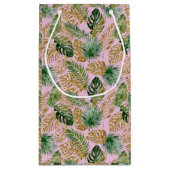 Moderne tropische palmbladeren Monstera Gold Glitt Klein Cadeauzakje (Achterkant)