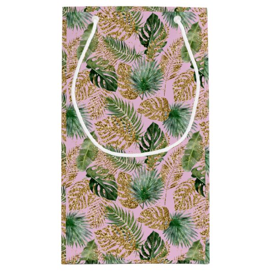 Moderne tropische palmbladeren Monstera Gold Glitt Klein Cadeauzakje (Achterkant)