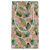 Moderne tropische palmbladeren Monstera Gold Glitt Klein Cadeauzakje (Voorkant)