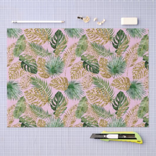 Moderne tropische palmbladeren Monstera Gold Glitt Tissuepapier (Craft)