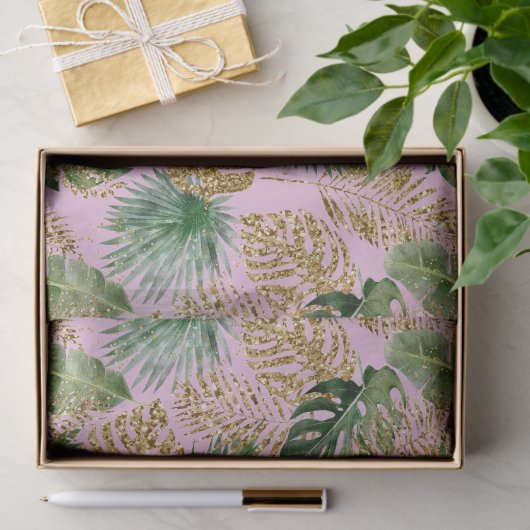 Moderne tropische palmbladeren Monstera Gold Glitt Tissuepapier (Geschenk)