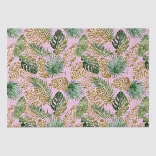 Moderne tropische palmbladeren Monstera Gold Glitt Tissuepapier (Voorkant)
