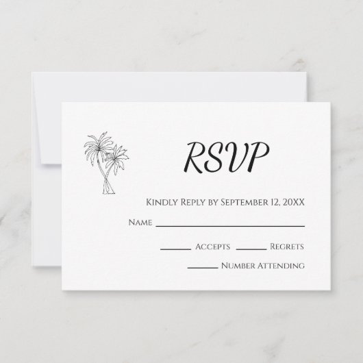 Moderne tropische palmbomen bestemming bruiloft RSVP kaartje (Voorkant)