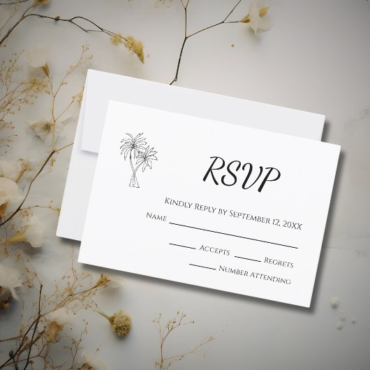 Moderne tropische palmbomen bestemming bruiloft RSVP kaartje