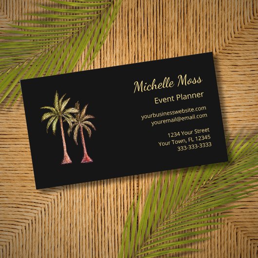 Moderne Tropische Palmbomen Event Planner Zwart Visitekaartje