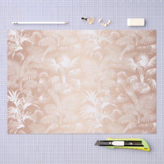 Moderne tropische palmbomen Roos goudwit Tissuepapier (Craft)