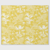 Moderne tropische palmbomen wit op geel cadeaupapier (Vlak)