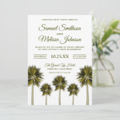 Moderne tropische palmboom strand bruiloft uitnodi kaart (Staand voorkant)