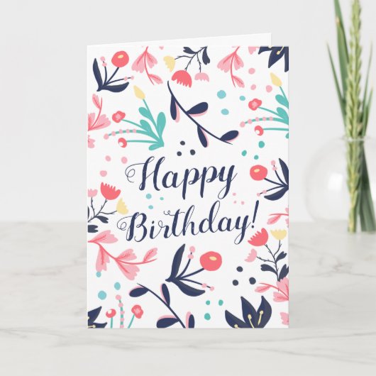 Moderne tropische pastelkleur bloemen gelukkige kaart (Voorkant)