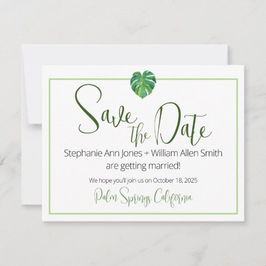 Moderne Tropische Platte Save The Date Kaart (Voorkant)