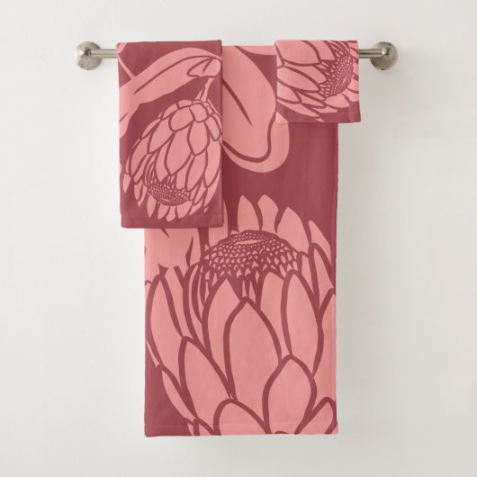 Moderne Tropische Protea Bloem badhanddoekset Bad Handdoek (Insitu)