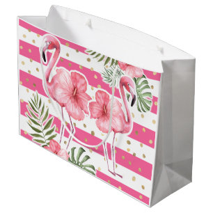 Moderne tropische roze flamingos Floral Large Gift Groot Cadeauzakje