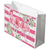 Moderne tropische roze flamingos Floral Large Gift Groot Cadeauzakje (Voorkant Gekanteld)