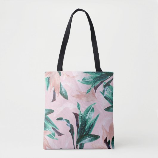 Moderne Tropische Roze Groene Bloem Tote Bag (Voorkant)
