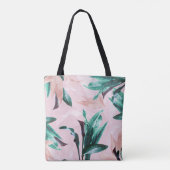 Moderne Tropische Roze Groene Bloem Tote Bag (Achterkant)