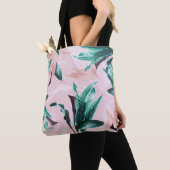Moderne Tropische Roze Groene Bloem Tote Bag (Dichtbij)
