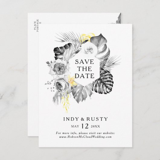 Moderne Tropische Save The Date-ansichtkaart Uitnodiging Briefkaart (Voorkant / Achterkant)