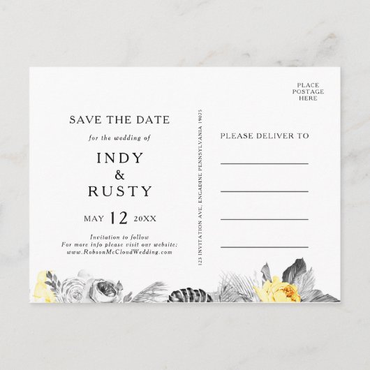 Moderne Tropische Save The Date-ansichtkaart Uitnodiging Briefkaart (Achterkant)