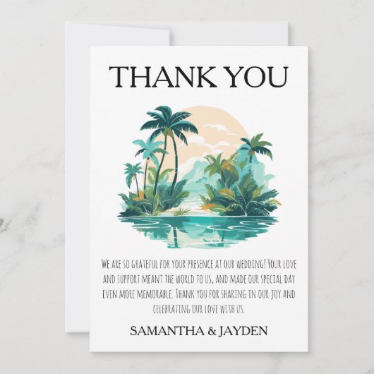 Moderne Tropische strand bruiloft dank u kaarten (Voorkant)