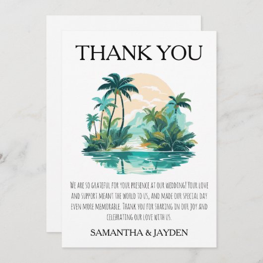 Moderne Tropische strand bruiloft dank u kaarten (Voorkant / Achterkant)