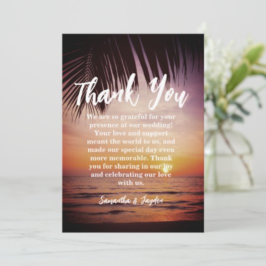 Moderne Tropische strand bruiloft dank u kaarten (Staand voorkant)