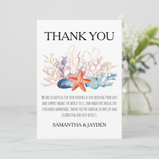 Moderne Tropische strand bruiloft dank u kaarten (Staand voorkant)