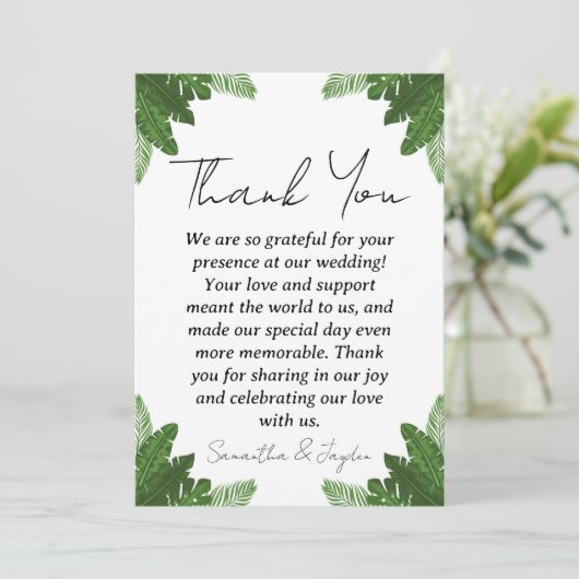 Moderne Tropische strand bruiloft dank u kaarten (Staand voorkant)