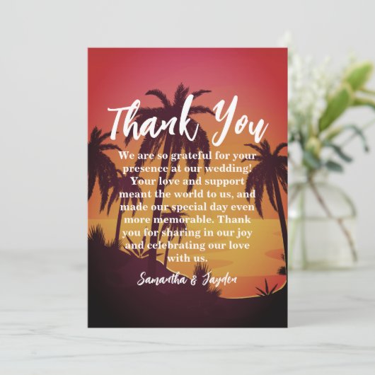 Moderne Tropische strand bruiloft dank u kaarten (Staand voorkant)