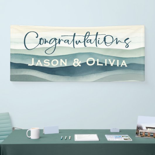 Moderne Tropische strand bruiloft gefeliciteerd Spandoek (Beurs)