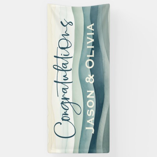 Moderne Tropische strand bruiloft gefeliciteerd Spandoek (Verticaal)