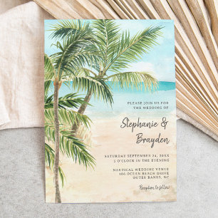 Moderne Tropische Strand Palm Tree Wedding Kaart