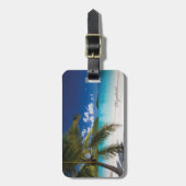 Moderne Tropische Strand, Palm, Zand Bagagelabel (Voorkant verticaal)