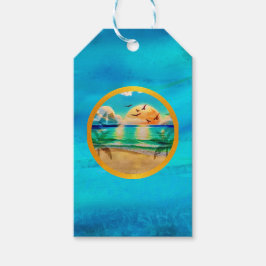 Moderne tropische strand palmbomen zonsondergang v cadeaulabel