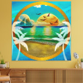 Moderne tropische strand palmbomen zonsondergang v canvas afdruk (Insitu (Woonkamer))