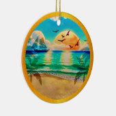 Moderne tropische strand palmbomen zonsondergang v keramisch ornament (Rechts)