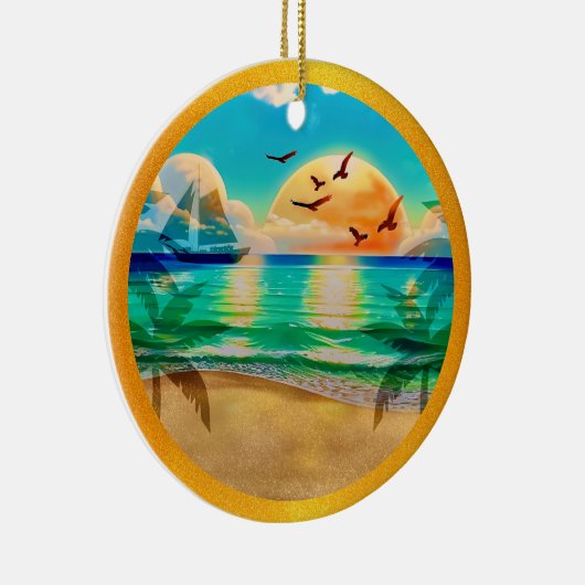 Moderne tropische strand palmbomen zonsondergang v keramisch ornament (Rechts)