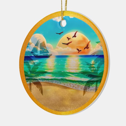 Moderne tropische strand palmbomen zonsondergang v keramisch ornament (Links)