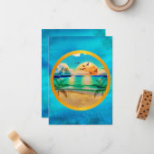 Moderne tropische strand palmbomen zonsondergang v notitiekaartje (Voorkant / Achterkant in situ)