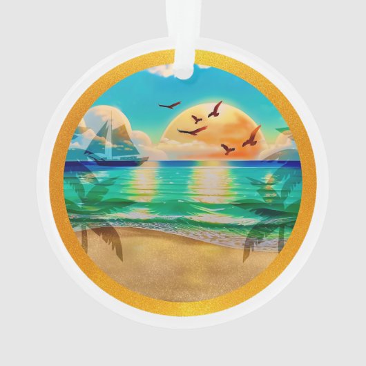 Moderne tropische strand palmbomen zonsondergang v ornament (achterkant)