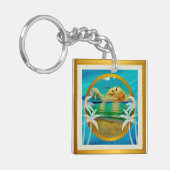 Moderne tropische strand palmbomen zonsondergang v sleutelhanger (Voorkant Links)
