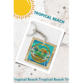 Moderne tropische strand palmbomen zonsondergang v sleutelhanger