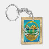 Moderne tropische strand palmbomen zonsondergang v sleutelhanger (Voorkant Links)