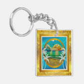 Moderne tropische strand palmbomen zonsondergang v sleutelhanger (Voorkant Links)