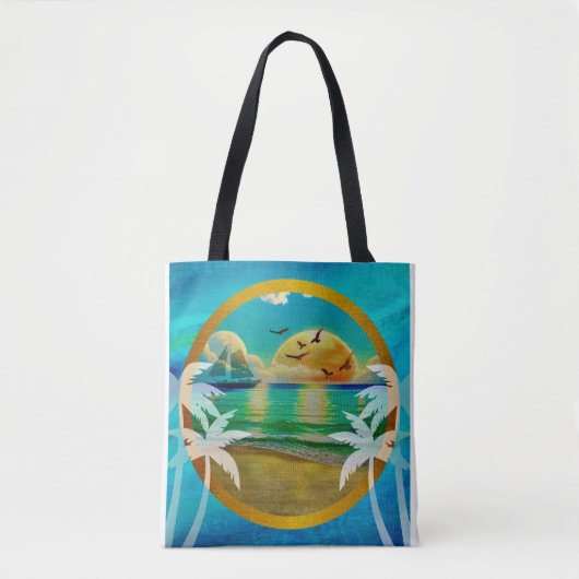 Moderne tropische strand palmbomen zonsondergang v tote bag (Voorkant)