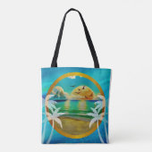 Moderne tropische strand palmbomen zonsondergang v tote bag (Achterkant)