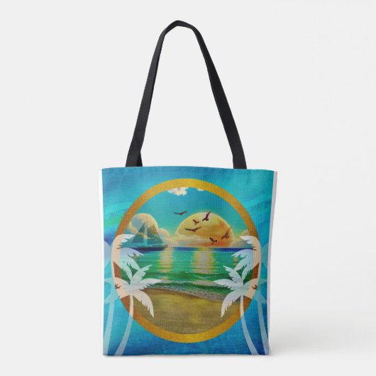 Moderne tropische strand palmbomen zonsondergang v tote bag (Achterkant)