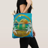 Moderne tropische strand palmbomen zonsondergang v tote bag (Dichtbij)