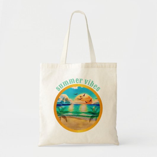 Moderne tropische strand palmbomen zonsondergang v tote bag (Voorkant)